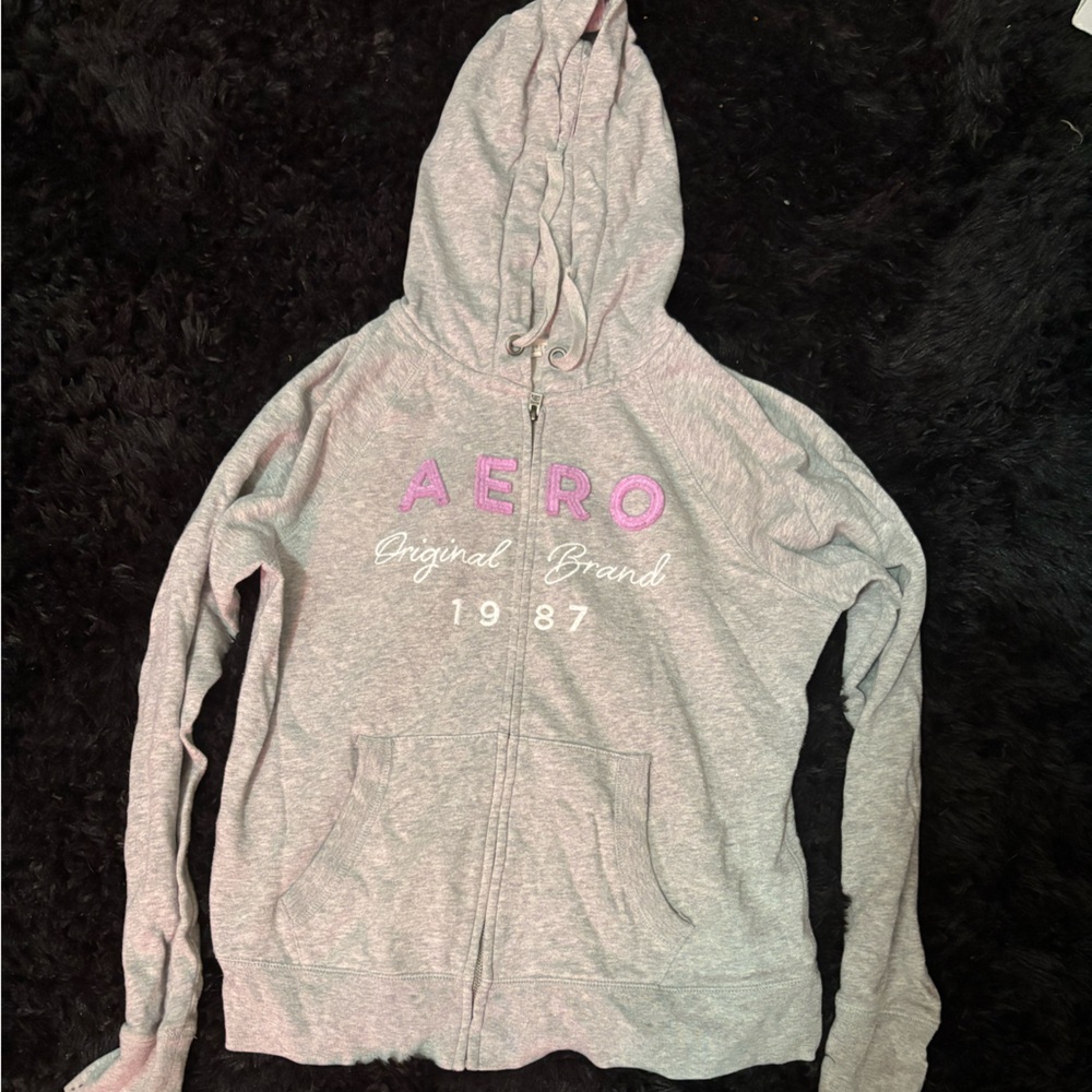 Aeropostale Gray Hoodie Jacket with Pink Accents